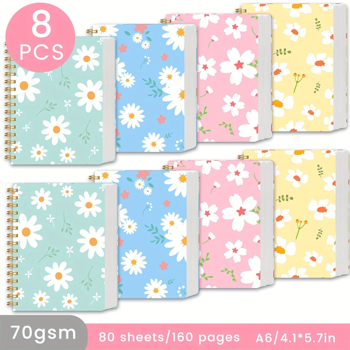 A6 Spiral Notebooks 8 Pack - Floral Design College Ruled Journals with Tear-Off Pages | Portable Memo Pads for Students & Office | Gift Set - product image 11