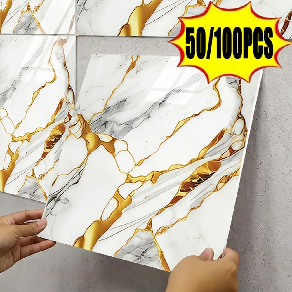 Self-Adhesive Marble Tile Stickers 11.8x11.8in Peel and Stick Wall Tiles for Bathroom Kitchen Backsplash – Waterproof 3D Glossy Imitation Marble Wall Panel, Easy to Install, 50 or  - product image 21