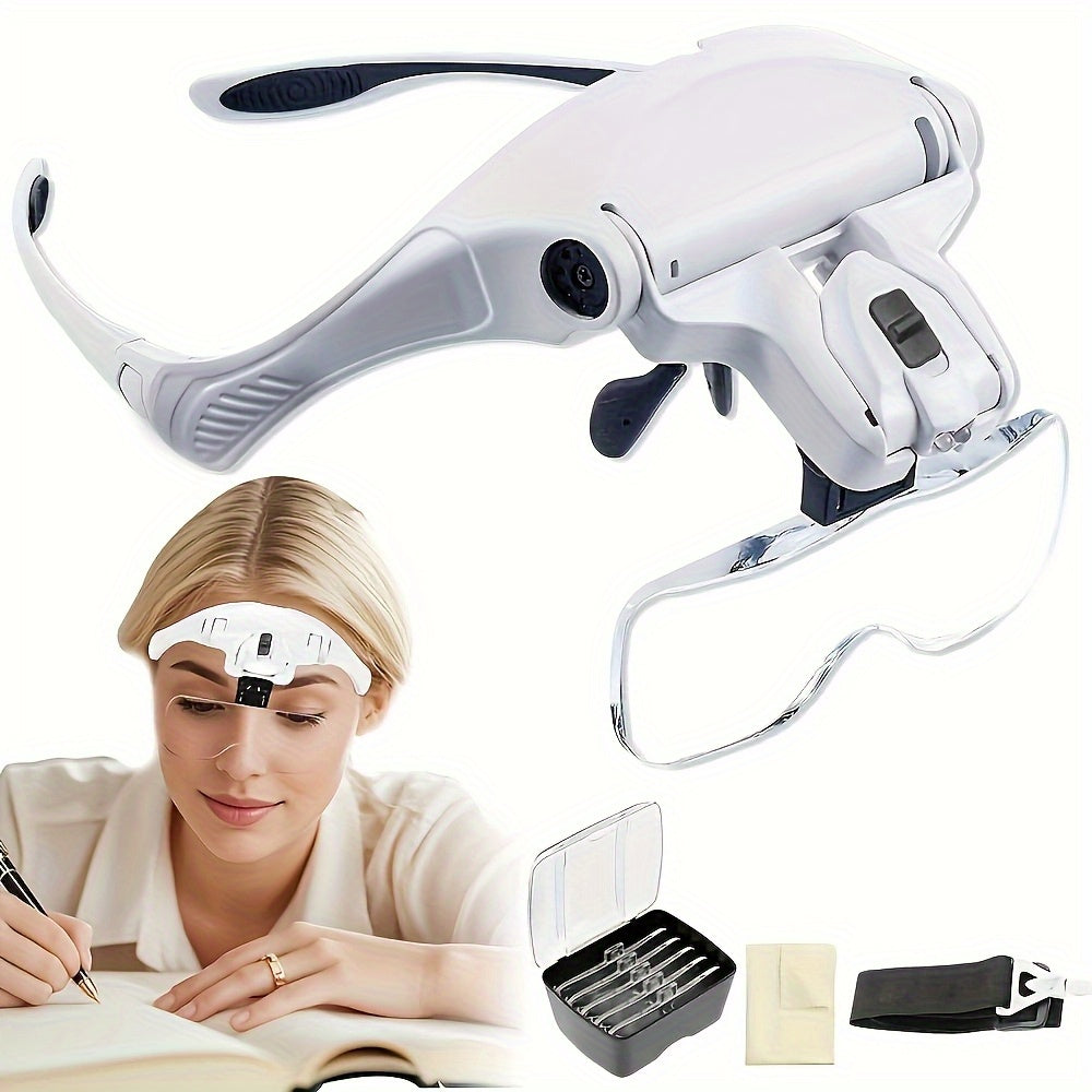 Head-mounted Magnifier with LED Illumination, Model Making Magnifier, Adjustable Headband, 5 Interchangeable Lenses 1.0X/ 1.5X/ 2.0X/ 2.5X/ 3.5X for Reading - product image