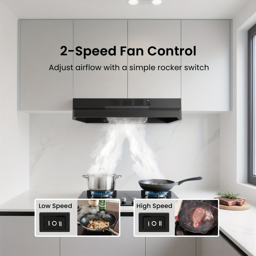Range Hood 30 Inch Under Cabinet 350 CFM Ducted Ductless Convertible Kitchen Vent Hood with LED Light 2-Speed Exhaust Fan Stainless Steel Black White - product image 6