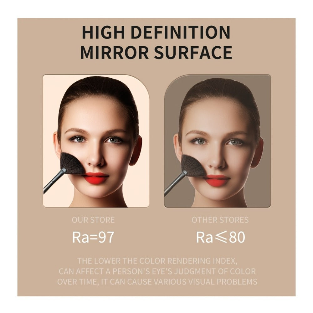 Portable LED Makeup Mirror Folding with Touch Screen - USB Rechargeable Vanity Mirror, Tri-Color Dimmable Lighting, Travel Desk Tabletop, Square or Round Shape, Pink or White, Cord - product image 17