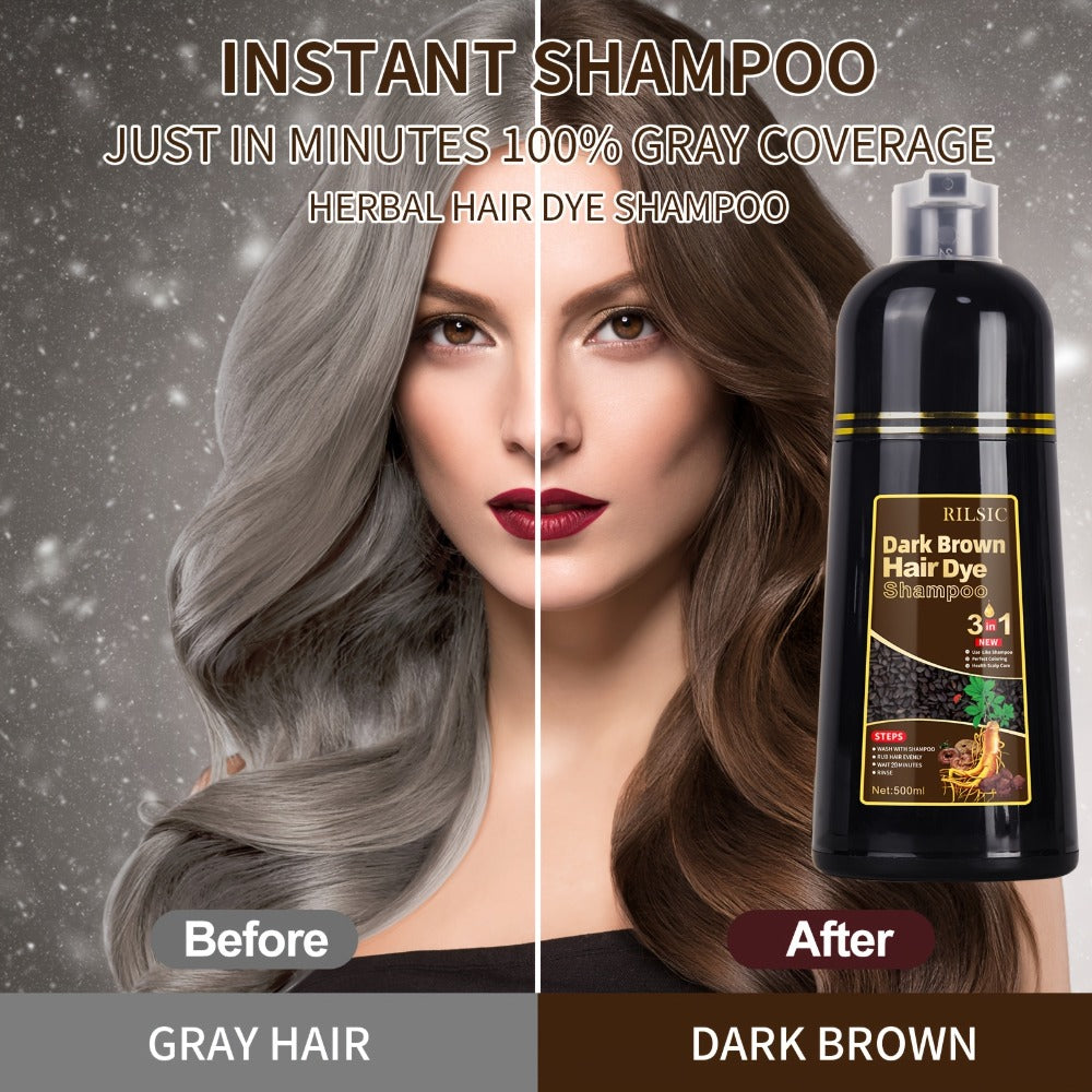 Grey Hair Dye Shampoo 3-in-1 Natural Plant-Based Herbal Formula — Non-Stick Scalp, Covers White Hair in Minutes, 500ml — Black, Dark Brown, Chestnut Brown for Men & Women - product image 14