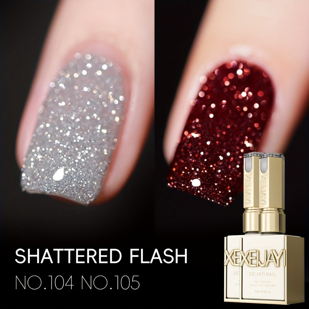 Explosive Glitter Gel Nail Polish 2pcs Shattered Flash Silvery Red – High Saturation Sparkle Long-Lasting Gel in Gilt Bottle, Christmas Holiday Salon Manicure Nail Art Gift for Wom - product image 2