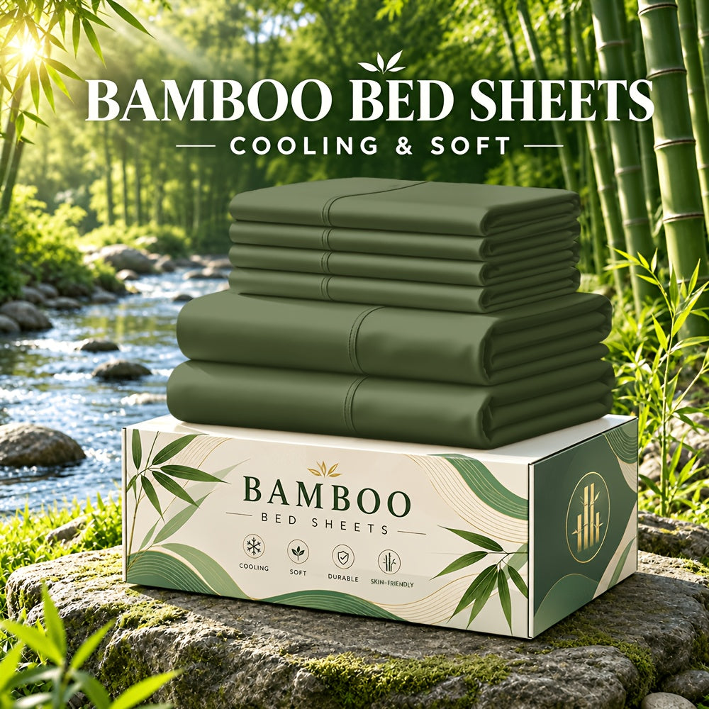 6 pcs Deep Pocket Cooling Bamboo Sheet Set, Luxurious and Ultra-Soft, Breathable, 16 Inch Extra Deep Pocket, Twin, Full, Queen, King, Multiple Colors to Choose - product image 38
