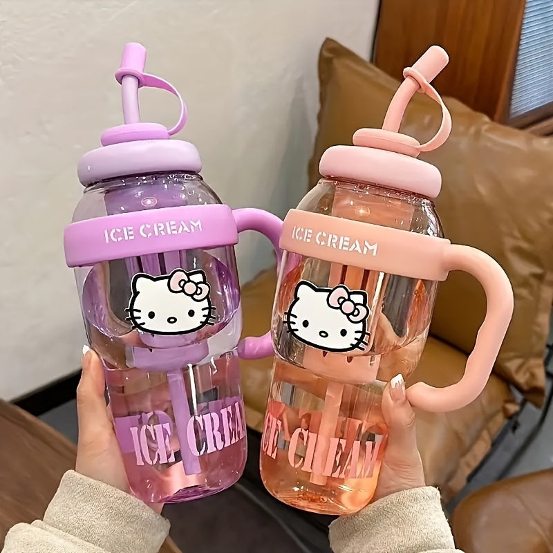 PPSU Straw Water Bottle with Hello Kitty Design – Sanrio Kids & Adults Cup – BPA-Free, Large Capacity, Drop-Resistant & Leak-Proof, Easy-Carry Handle, Ideal for Outdoor, Camping, Office & Home Use