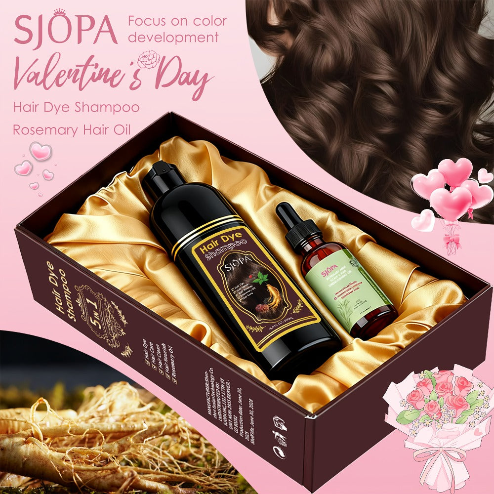 Hair Dye Kit 3-in-1 Color Shampoo with Rosemary Oil 500ml - Natural Safe No Ammonia Quick Coloring Gray Coverage Gentle on Skin Unisex Black Brown Red Purple Silver 12 Shades - product image