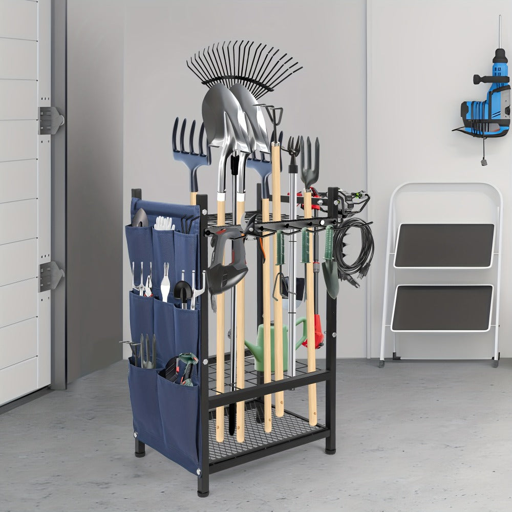 Tool Storage Rack with Storage Bag – Metal Yard Tool Organizer for Garage Holds 35 Long-Handled Tools, Broom, Shovel, Rake Stand Holder, Heavy Duty Freestanding Garden Tool Rack fo - product image 2