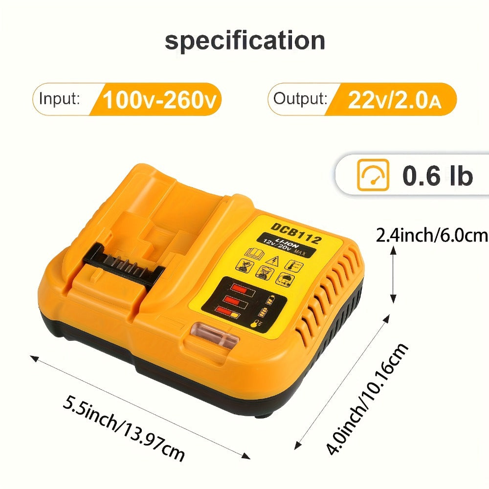 Fast Battery Charger for DeWalt 12V 20V 60V MAX Compatible with DCB120 DCB126 DCB200 DCB201 DCB208 DCB606 DCB609 DCB612 Rapid Charger for DeWalt Cordless Power Tool Batteries - product image