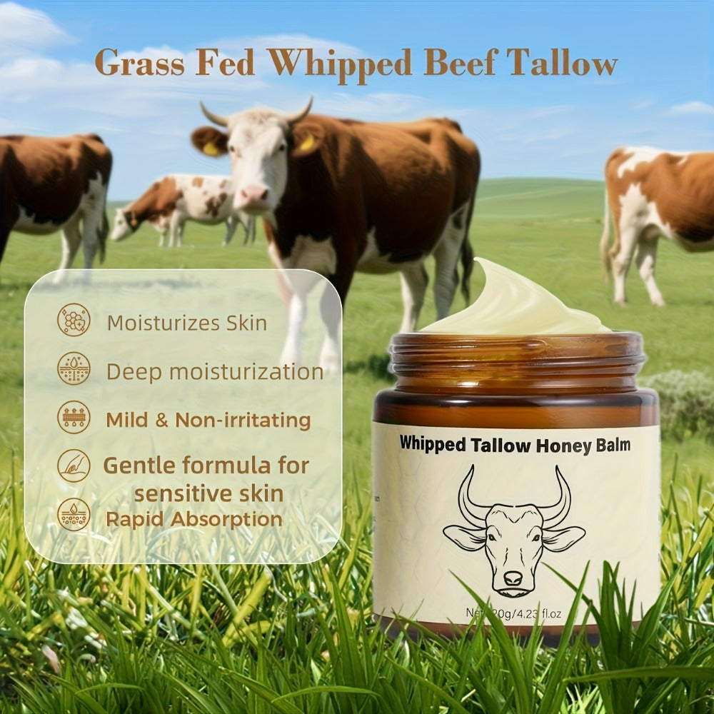 Whipped Beef Tallow Balm for Face & Body 4oz - Grass-Fed with Honey, Natural Non-Greasy Deep Moisturizer for Dry & Sensitive Skin, Vitamins A D E K, Unrefined Formula for Women & M - product image