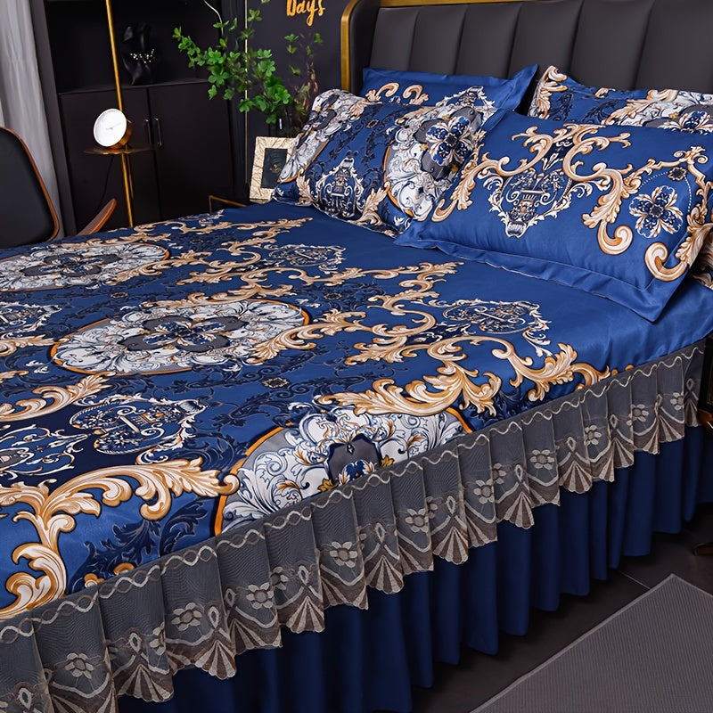 Floral Ruffle Bed Skirt Cool Mat 3 Piece Set with Pillowcase, Double Layer 360° Full Wrap Washable Cooling Mattress Cover, Breathable Summer Bedding Set for Twin Full Queen King, P - product image 35