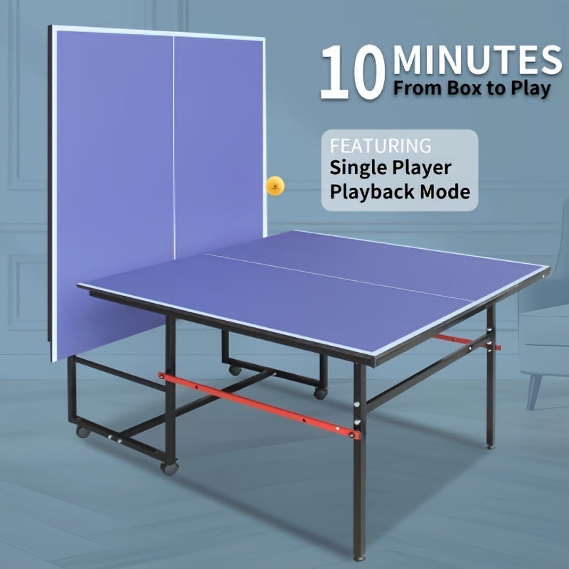 Regulation Size Table Tennis Table, Fold-Up Design with 4 Wheels for Easy Storage, Indoor Outdoor Use, Blue | Collapsible Ping Pong Table 8ft with Net, 2 - product image 3