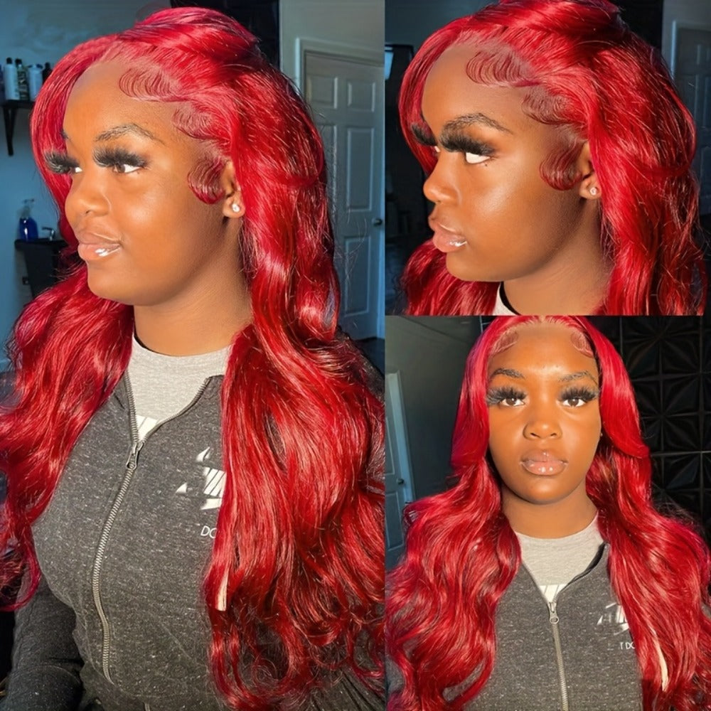 Body Wave Lace Front Wig Synthetic Glueless Heavy Density 26-34 Inch | Dark Brown Red Orange-Red Black Long Wavy Women Daily Wear Party Cosplay - product image 5