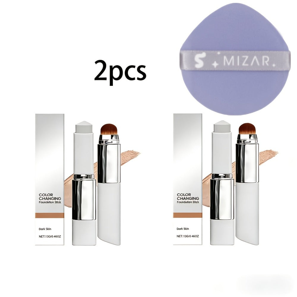 Skin Tone Adapting Color-Changing Foundation Stick 2-Piece with Built-In Brush & Puff — Lightweight Matte Finish Sheer to Buildable Coverage Everyday Makeup for Women Ivory White N - product image 7