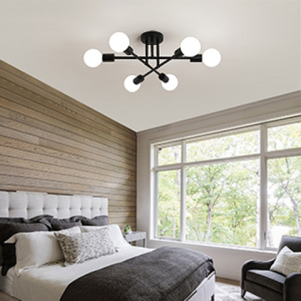 Sputnik Chandelier 6-Light Black Industrial Ceiling Light Fixture Semi Flush Mount for Bedroom Dining Room Living Room Kitchen - product image 12