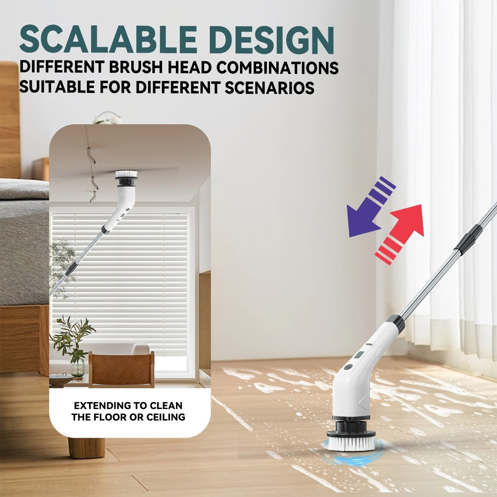 Telescopic Electric Cleaning Brush with Long Handle, 7-in-1 & 14-in-1 Multifunctional Power Scrubber Kit, Replaceable Brush Heads, Household Floor Kitchen Bathroom Tile Grout Scrub - product image 2