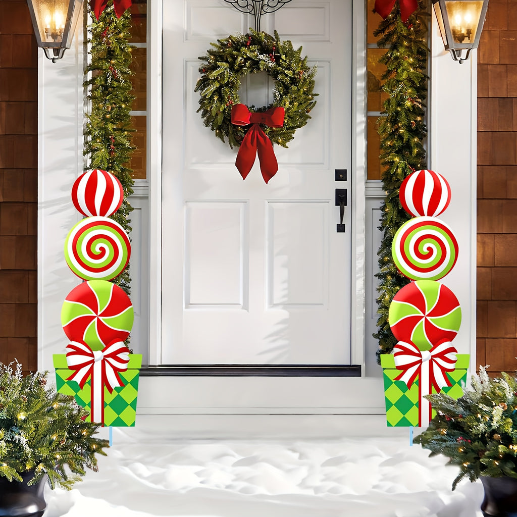 2D Flat, [2D Flat] [2D Flat] Christmas Peppermint Candy Lawn Stake Set of 2, Giant Swirl Lollipop Yard Cutout, Festive Outdoor Front Garden Christmas - product image 7