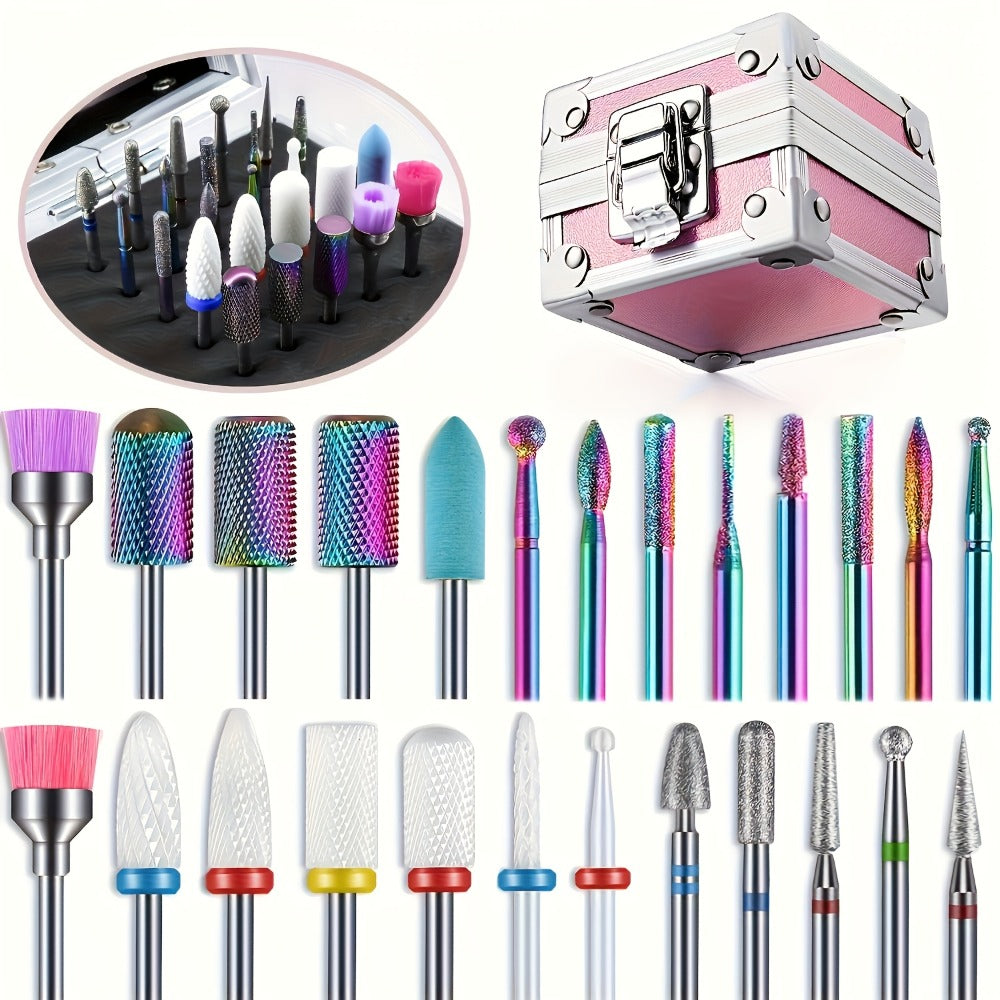 Nail Drill Bit Set Tungsten Steel & Ceramic Grinding Heads with Storage Box for Gel Removal Nail Enhancement Polishing Shaping Multi-Grit Abrasive Bands Coarse Medium Fine Electric - product image 2