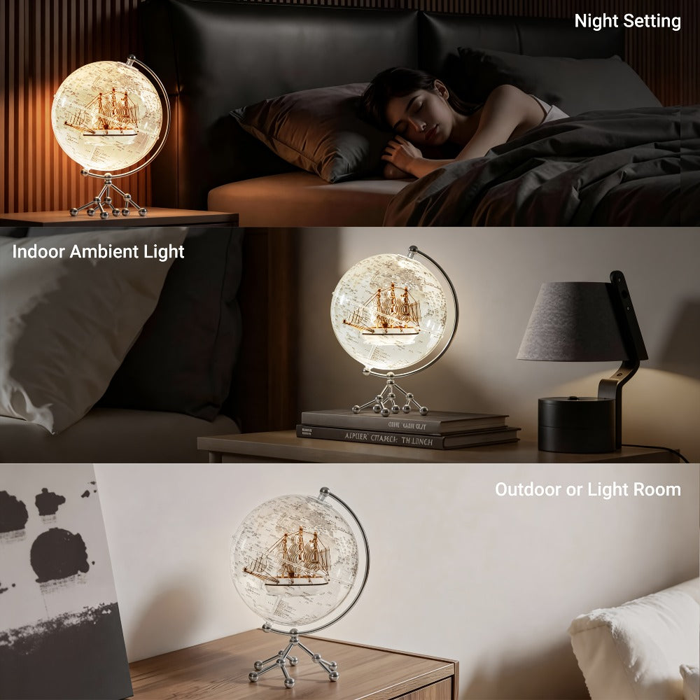 LED Lighted Globe for Kids & Adults 7.87 Inch Clear Acrylic Earth Globe Warm White Light Metal Stand Detailed World Map – Geography STEM Gift – Desktop Bookshelf Home Office Decor