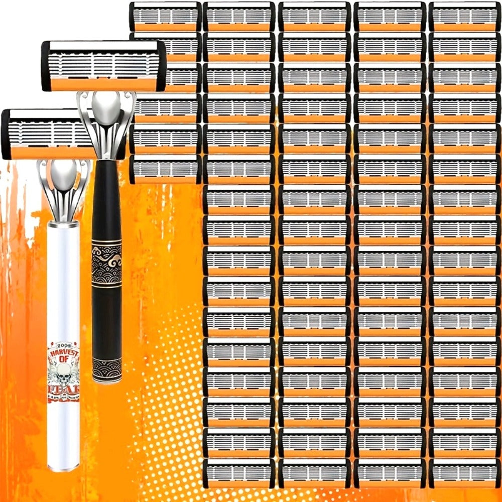 Men's Safety Razor Set 72 Blades 2 Non-Slip Handles Progressive Classic Style Painless Shaving Kit – Close Shave Replacement Blade Razor for Daily Face Neck Grooming, Birthday Fath - product image 7