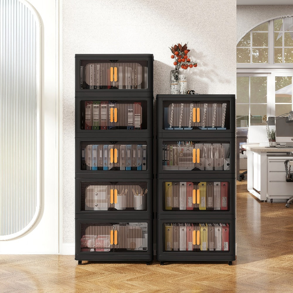 Rolling Storage Cart 4 5 Tier Double Door Collapsible Stackable Plastic Organizer with 360 Lockable Wheels Space Saving Bin for Dorm Office Closet Bedroom Garage Gym - product image 11