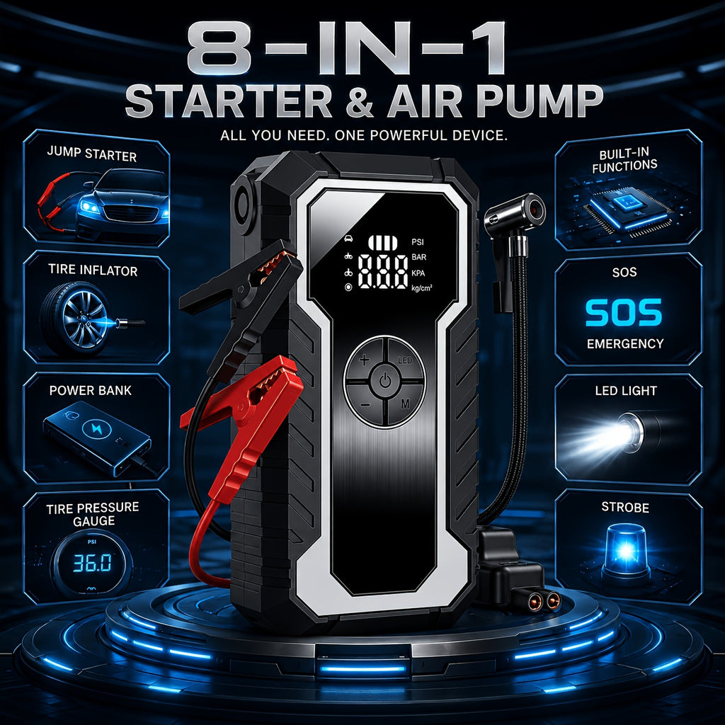 Portable Tire Inflator with Digital Pressure Gauge, Portable Air Compressor, 150PSI/210 PSI, 22 Cylinders, Built-In 12V Car Emergency Jump Starter and Battery - product image 22