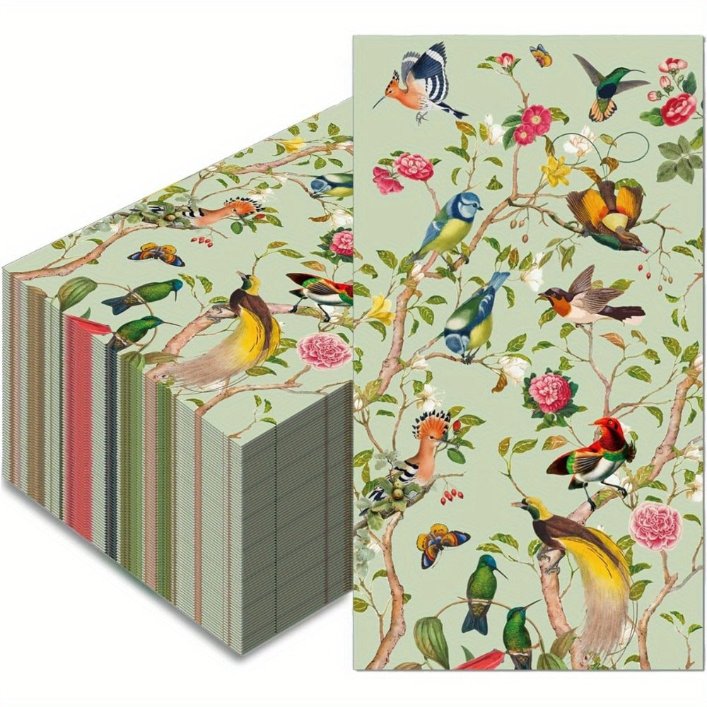 Decorative Disposable Guest Hand Towels for Bathroom, Wedding, Bridal Shower, Baby Shower, Birthday Tea Party & Elegant Table Setting | Vintage Floral Bird Watercolor Paper Napkins 100 Pcs