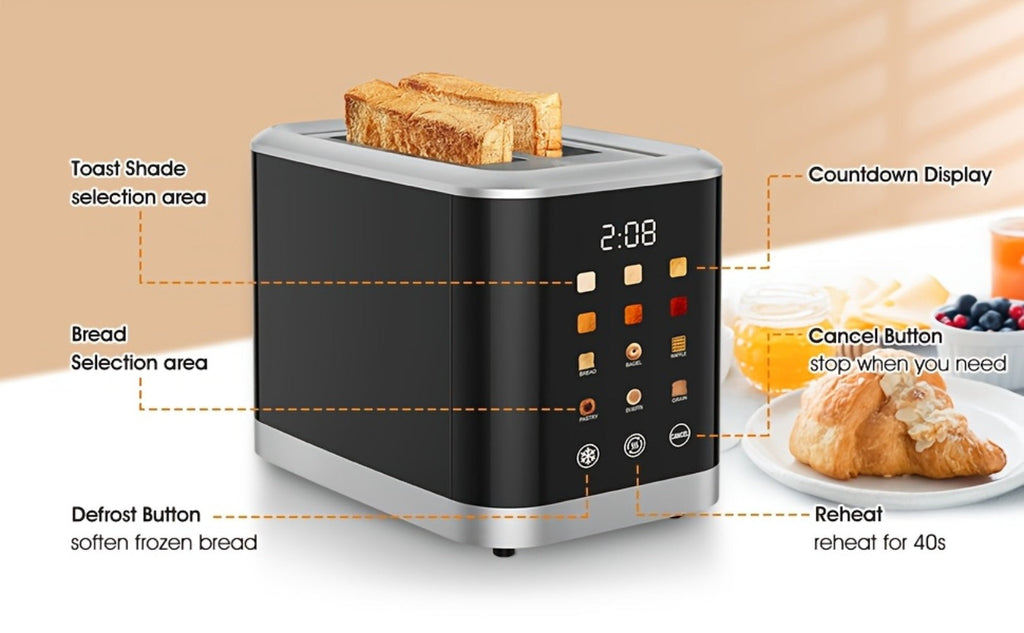 2 Slice Toaster with Touch Screen – 1.5" Wide Slot for Bread, Bagels & English Muffins, 6 Bread Types, 5 Toast Shade Settings, Cancel & Defrost Functions - product image 13