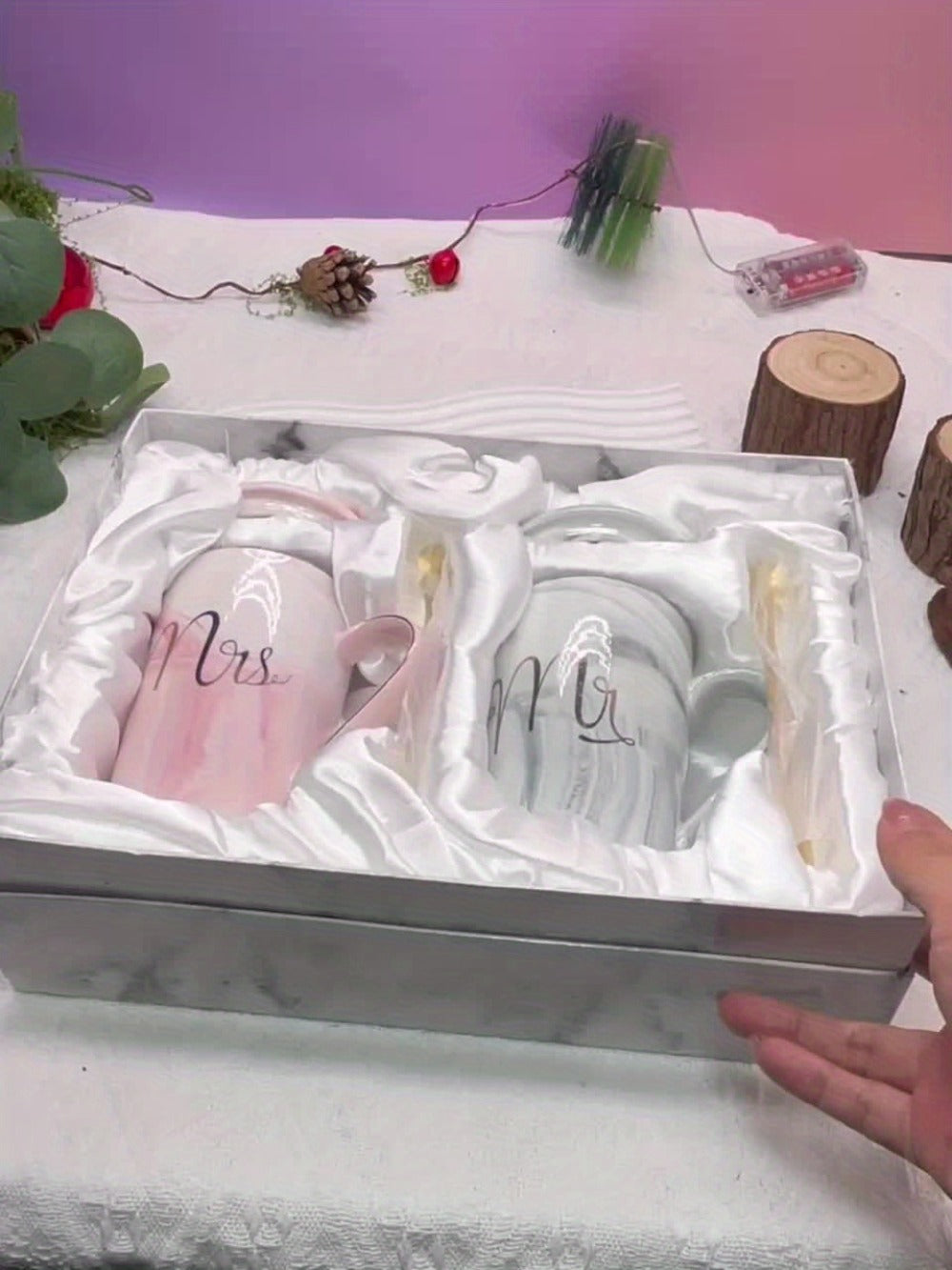 Mr and Mrs Mugs Wedding Gift Set 14oz Ceramic Marble – Bride and Groom Couples Mugs | Bridal Shower Engagement Anniversary Gift | Reusable Grey Pink Couple Coffee Mugs - product image 8