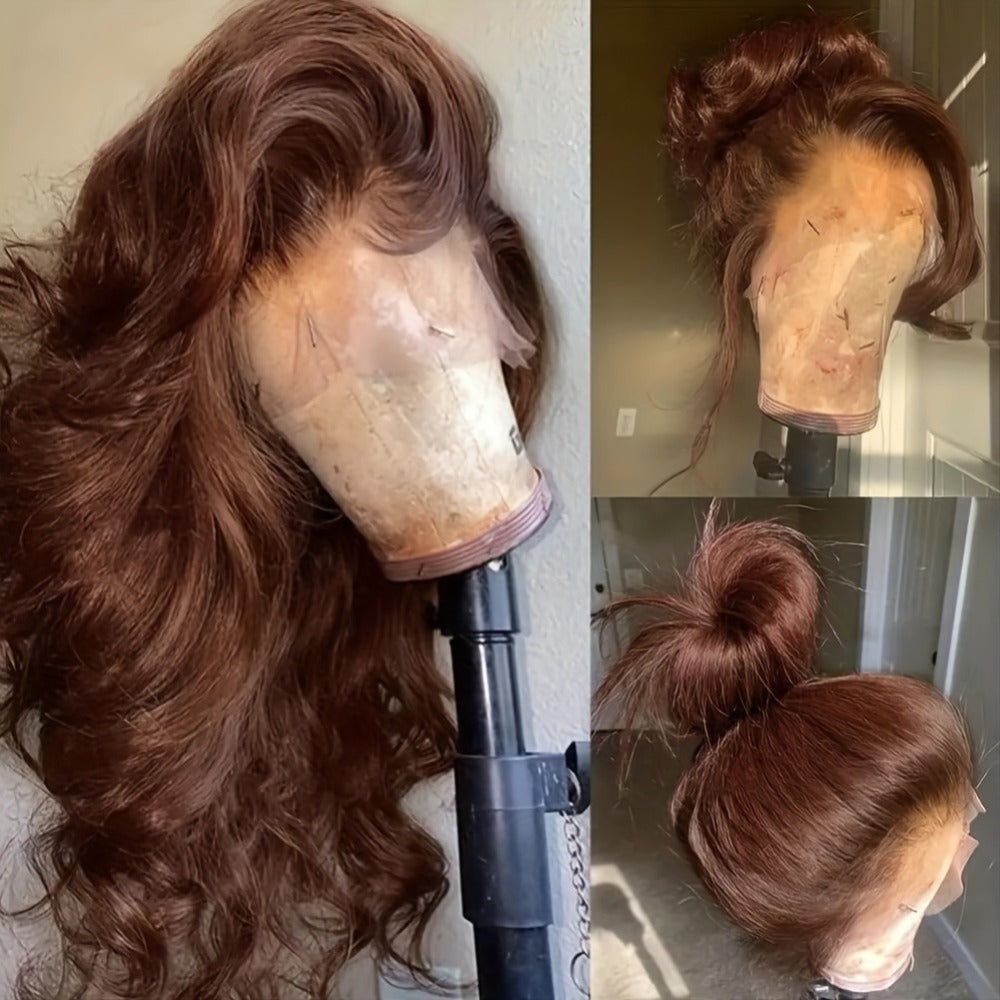 Body Wave Lace Front Wig Synthetic Glueless Heavy Density 26-34 Inch | Dark Brown Red Orange-Red Black Long Wavy Women Daily Wear Party Cosplay - product image
