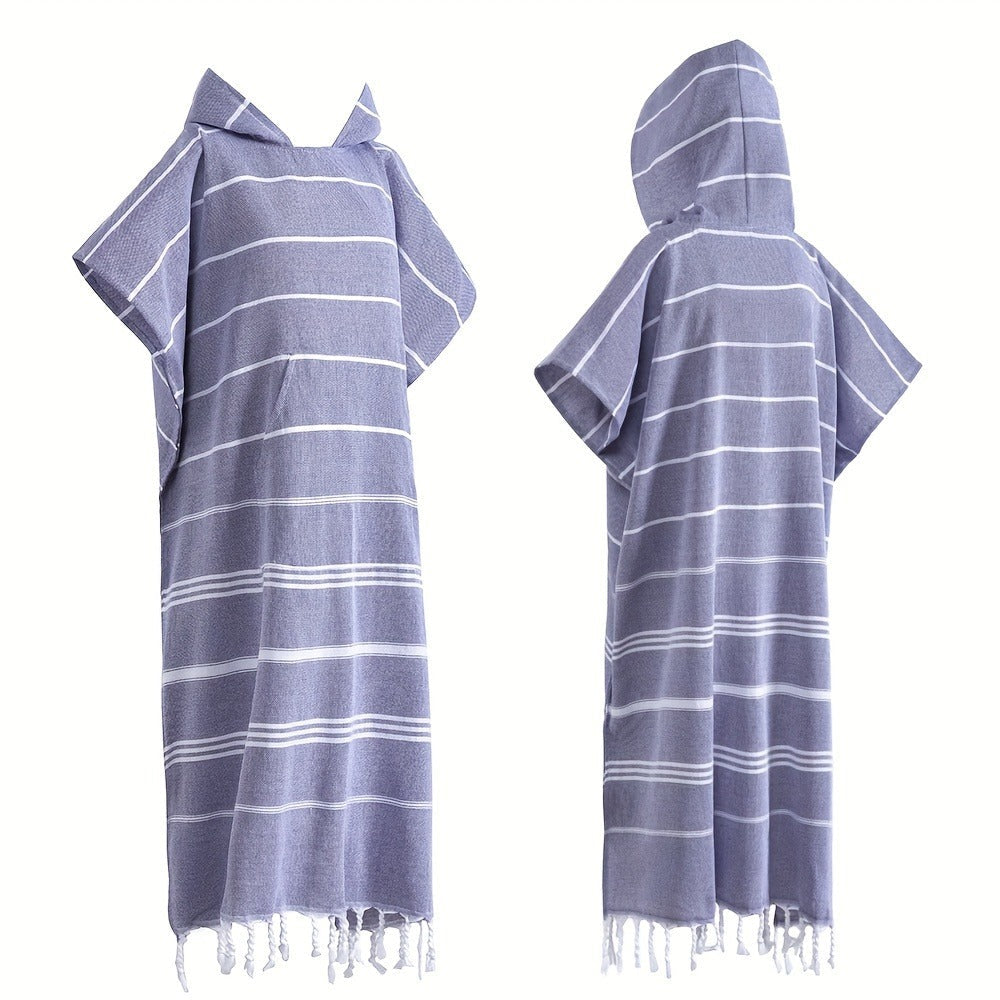 Hooded Beach Poncho Turkish Cotton Quick Dry Sandproof - Wearable Surf Changing Towel Lightweight Thin Bathrobe | S & L | Blue Green Purple Pink Gray | Swimming Diving Surfing Beac - product image 14