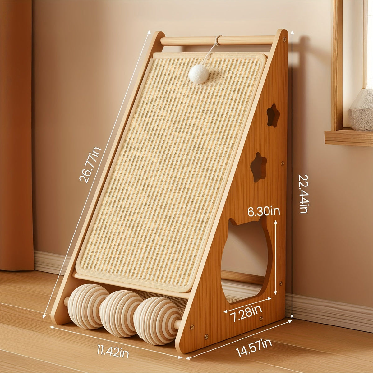 Cat Scratching Board 27 Inch Multi-Functional Sisal Scratcher with Teaser Balls | Wear-Resistant Cat Paw Pads, Furniture Protector, Easy Install Indoor Cat - product image 3