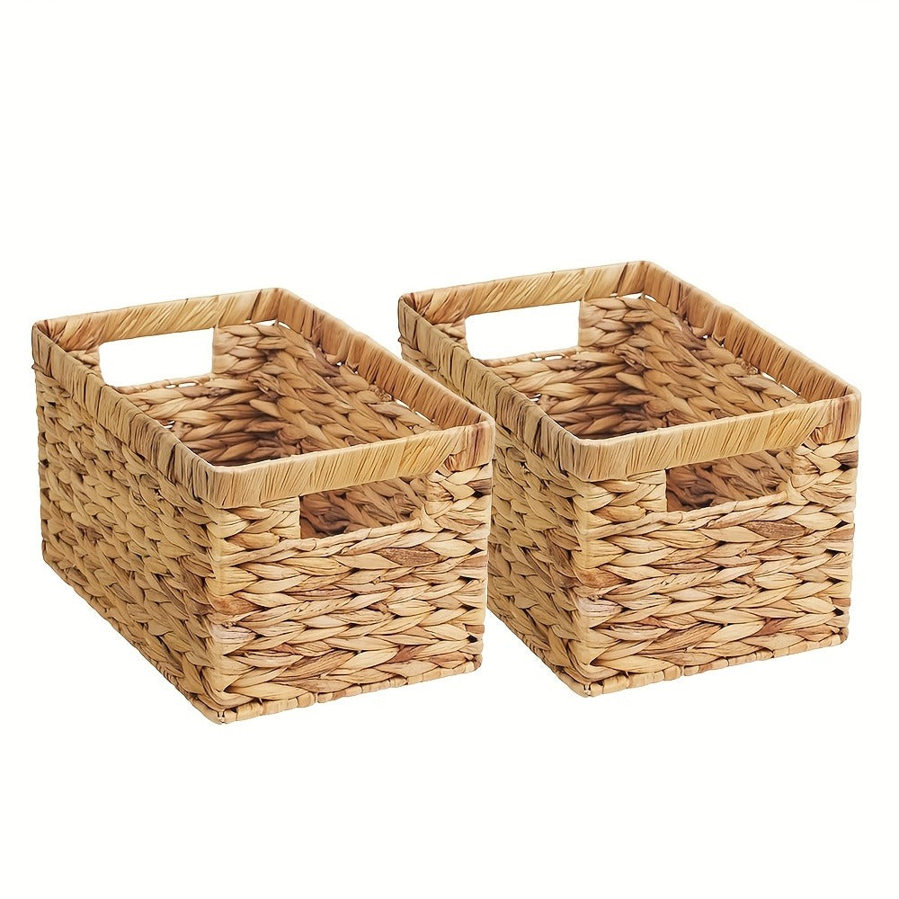 Wicker Storage Basket with Built-in Handle, Natural Rattan Boho Stackable Shelf Organizer Bin for Bathroom Bedroom Living Room Kitchen Closet Home Decor - product image 5
