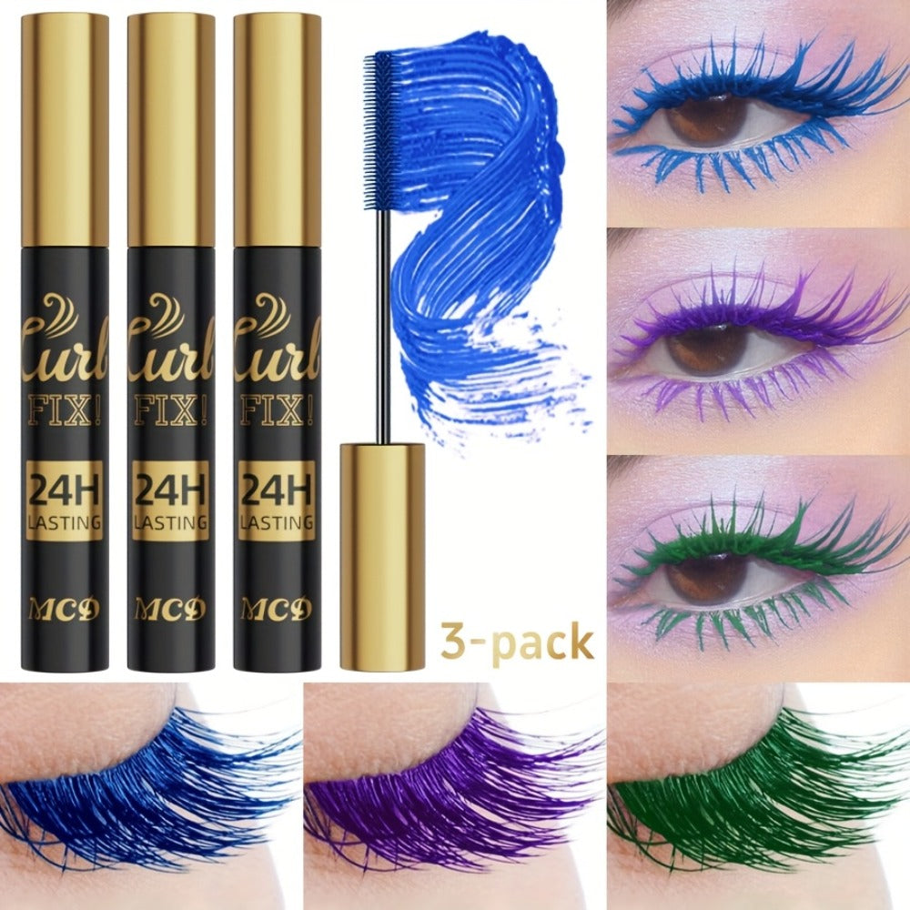 Colorful Mascara Set 3-Piece Bright Shades with Eyebrow Pencil Eyeshadow Pencil & Waterproof Eyeliner – Long-Lasting Curled Lengthening Eye Makeup Kit for Party Festival Everyday - product image 3