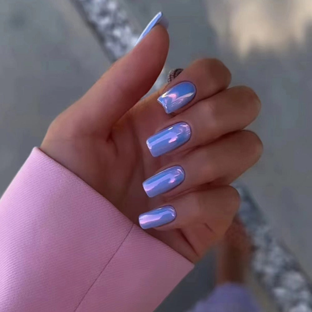 Chrome Nails 96 Pieces 4 Packs Pink Mirror Short Square Press On Nails – Glossy Acrylic Full Cover Fake Nails for Women Girls Summer Dating Personalized Nail Art Kit - product image 15