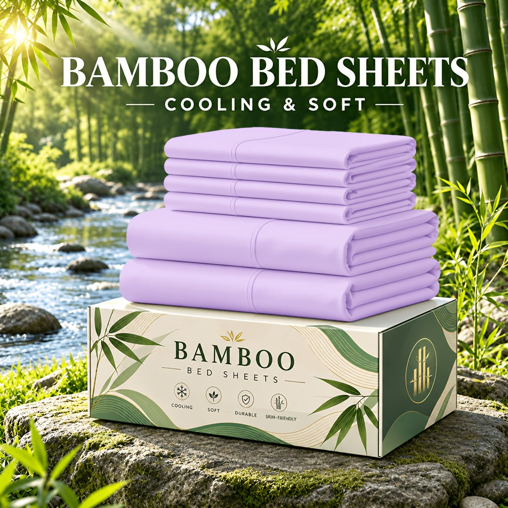 6 pcs Deep Pocket Cooling Bamboo Sheet Set, Luxurious and Ultra-Soft, Breathable, 16 Inch Extra Deep Pocket, Twin, Full, Queen, King, Multiple Colors to Choose - product image 28