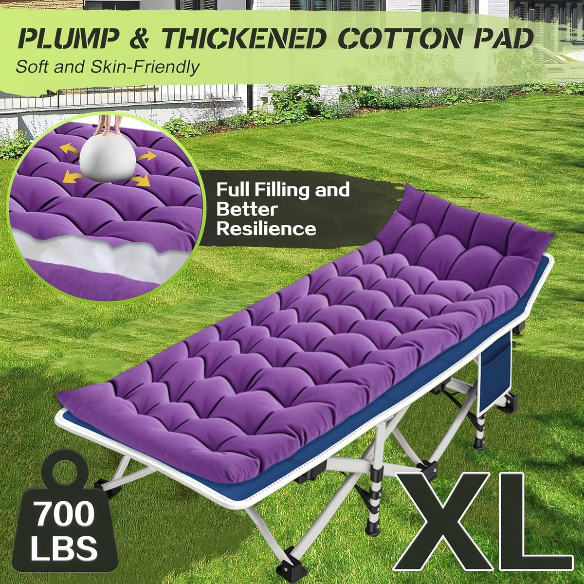 XXL Folding Camping Cot with Mattress | Extra Wide 27" & 32" Heavy Duty Sleeping Cot for Adults, 1200D Oxford Portable Camp Bed with Carry Bag | Outdoor Hiking - product image