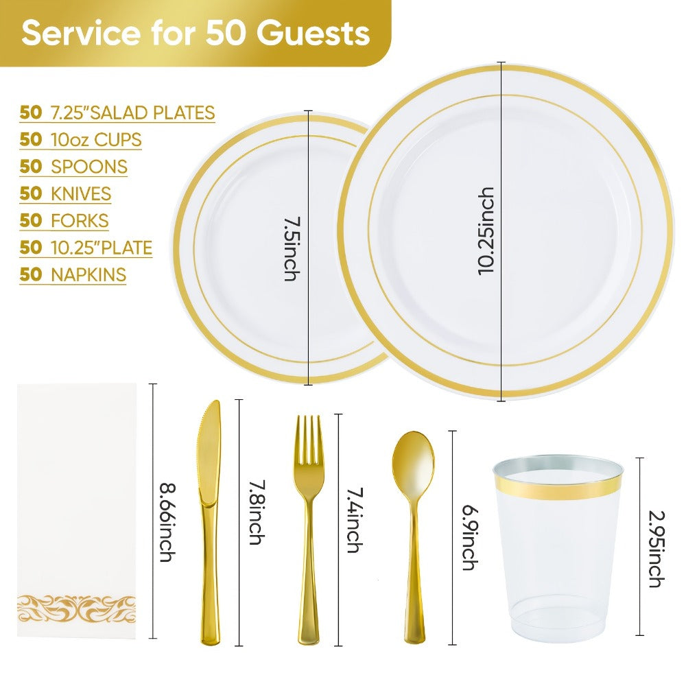 Disposable Party Dinnerware Set 350 700 Pieces Gold Silver Plastic Plates Salad Plates Cutlery Cups Napkins for 50 100 Guests Wedding Birthday Graduation Party - product image 2