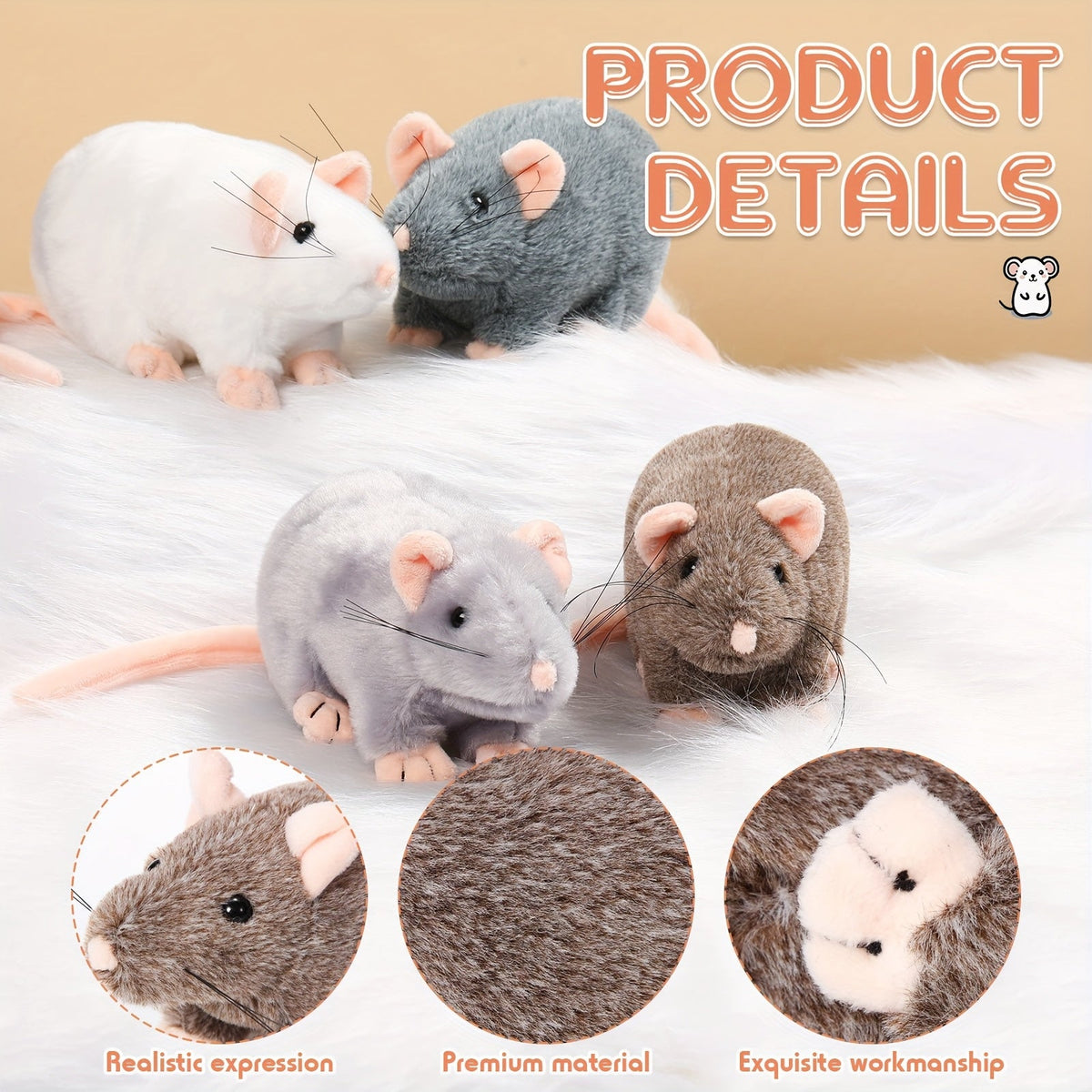 7 Inch Plush Mouse Toys for Cats, Cuddly Lifelike Mice Bulk Set in Mixed Colors – Realistic Fake Rat Cat Toys 8-Pack - product image
