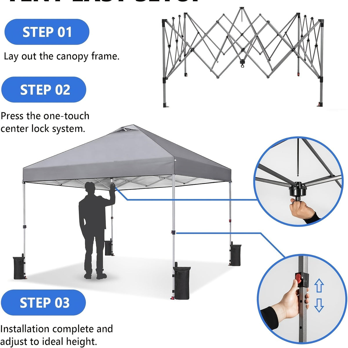 10x10 Pop Up Canopy Tent Heavy Duty - 1-Person Easy Setup, Wheeled Carry Bag, Portable Gazebo - product image 3