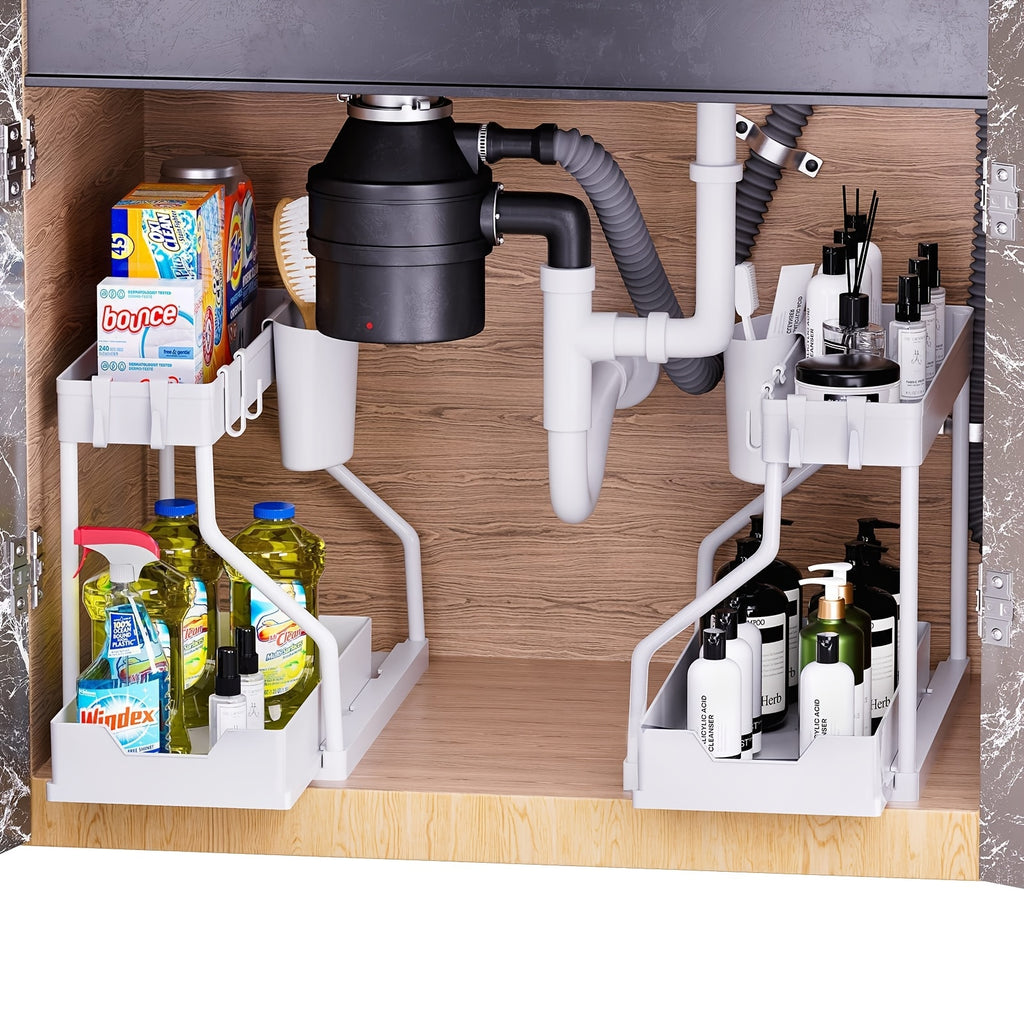 2pcs Under Sink Organizer with Sliding Shelves Multi-Purpose Black Plastic Storage Basket for Bathroom and Kitchen Cabinet Durable Construction Bathroom - product image 7
