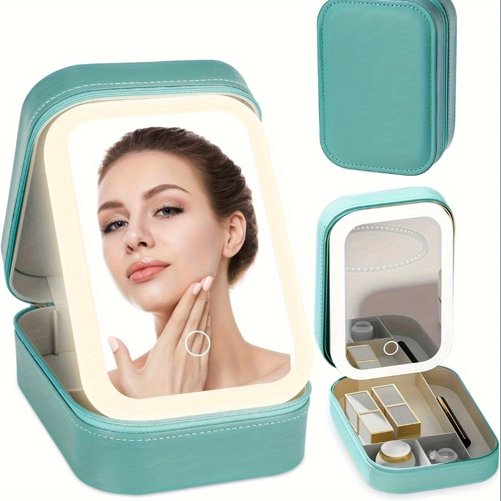 Lighted Makeup Case with LED Mirror & Cosmetic Organizer - 1200mAh Rechargeable USB Travel Makeup Train Case Portable Vanity Mirror for Women Girls Birthday Gift - product image 7