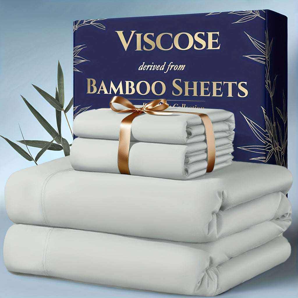 4 pcs Bamboo Cooling Bedding - Extra Deep Pocket Breathable and Cooling - Suitable for Hot Sleepers and Sweats, Children Pillowcases, Flat Sheet and Fitted - product image 3