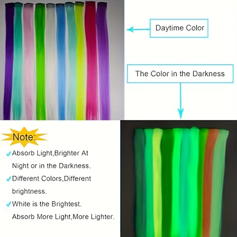 Rainbow Glow Clip In Hair Extensions 10pcs 16 Inch | Light Up Colorful Synthetic Fiber Wig Clips for Women Kids Girls | Party Festival Halloween Costume - product image 4