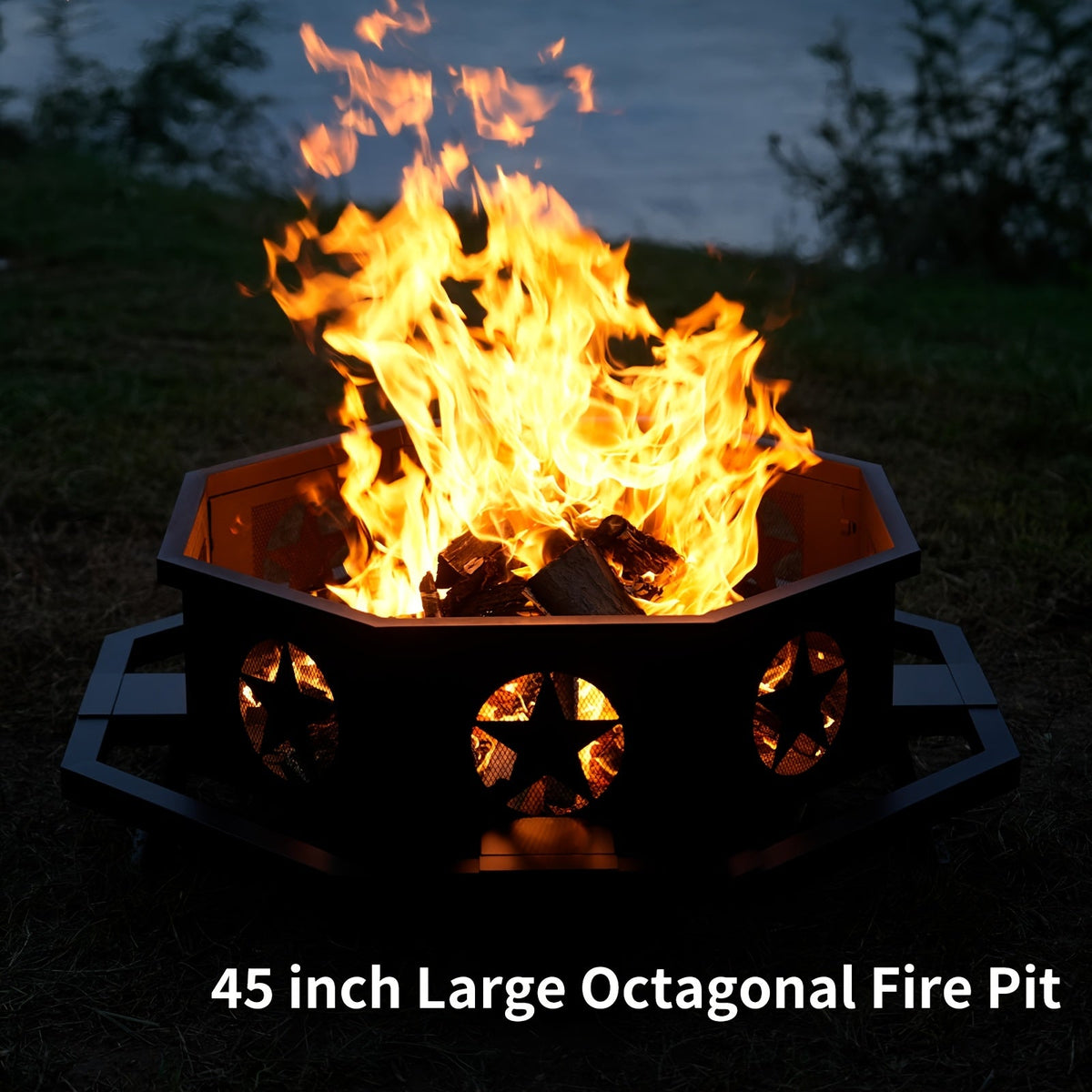 Extra Large Octagonal Fire Pit for Outside, Heavy Duty Steel Wood Burning Firepit for Backyard Patio Camping Garden, 43 & 45 Inch Outdoor Fire Bowl, Black - product image 3