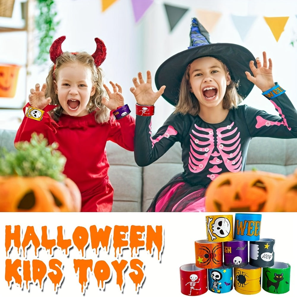 54/100PCS Halloween Party Favors for Boys & Girls, Spooky Treat Bag Stuffers, Classroom Goodie Gifts, Halloween Toy Accessories | Halloween Slap Bracelets Bulk for Kids