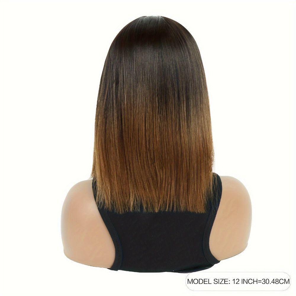 U Part 13x2 Lace Front Bob Wig Ombre Black Brown Straight Synthetic 12 Inch | Natural Hairline Lightweight Glueless for Women Daily Wear & Special Occasions - product image 5