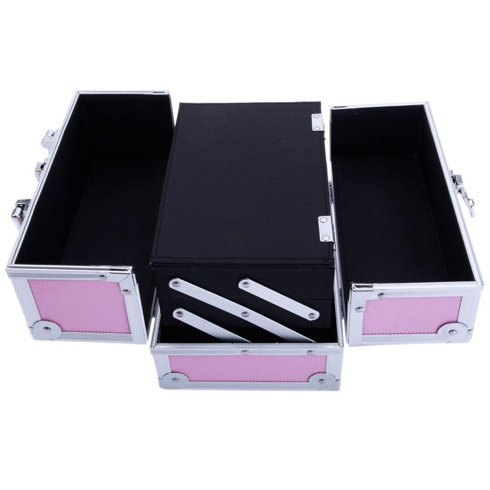 Aluminum Makeup Train Case with Wheels Large Capacity Lockable Cosmetic Trolley Organizer Adjustable Dividers Retractable Handle for Makeup Artists Salon Travel Black Silver Pink B - product image 32