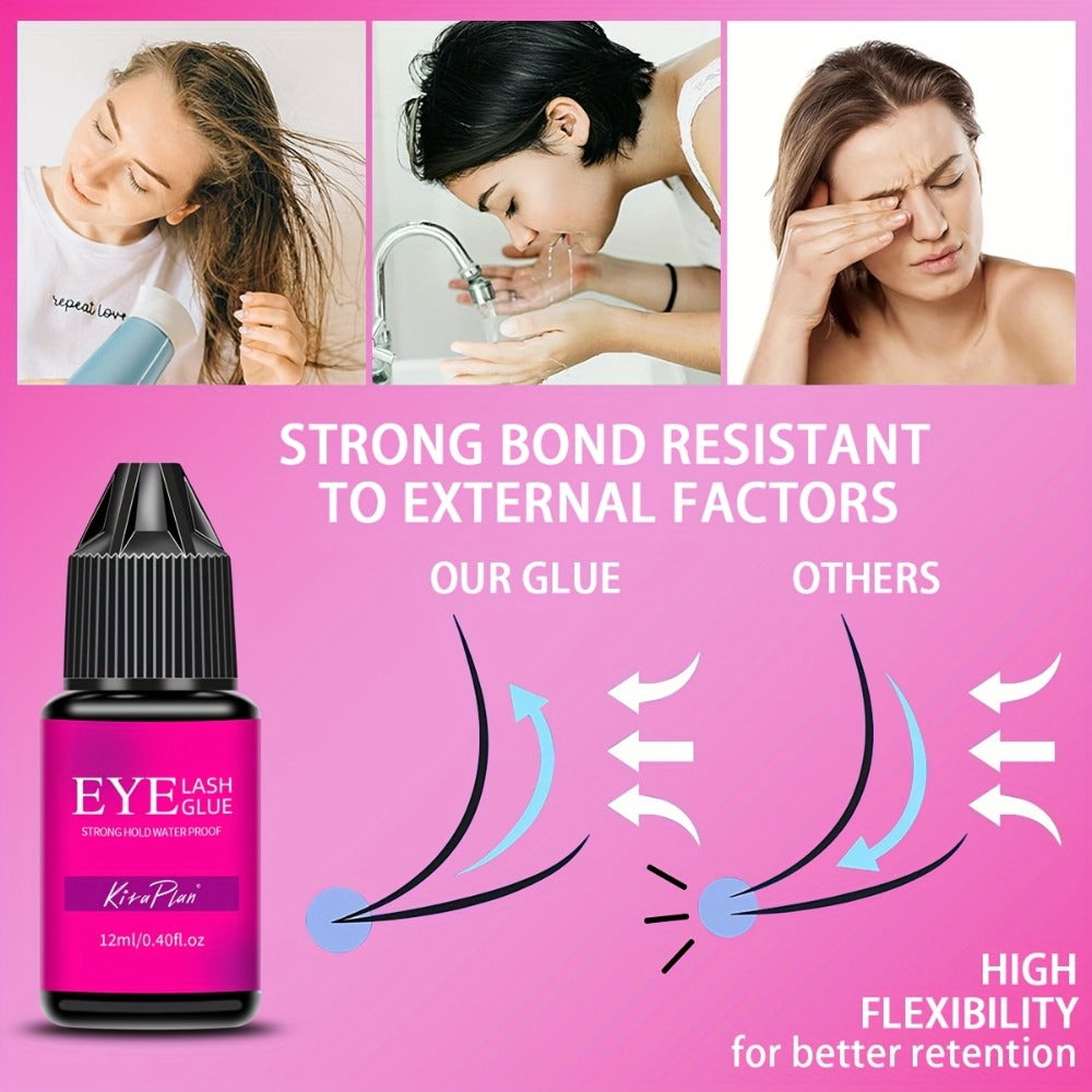 2-Pack Strong Hold Lash Extension Glue — Ultra Fast Dry 0.5–1s, 6–7 Week Retention, Black Eyelash Adhesive for Beginners & DIY Cluster Home Use, 12ml Each - product image 10