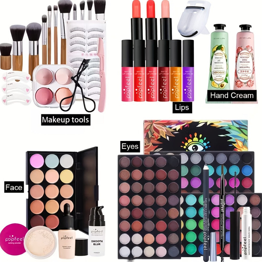 Makeup Kit Full Face All in One Eyeshadow Palette Blush Powder Foundation Mascara Brush Set Berry Neutral Shades for Women Beginners Daily Travel Party Gift - product image 17