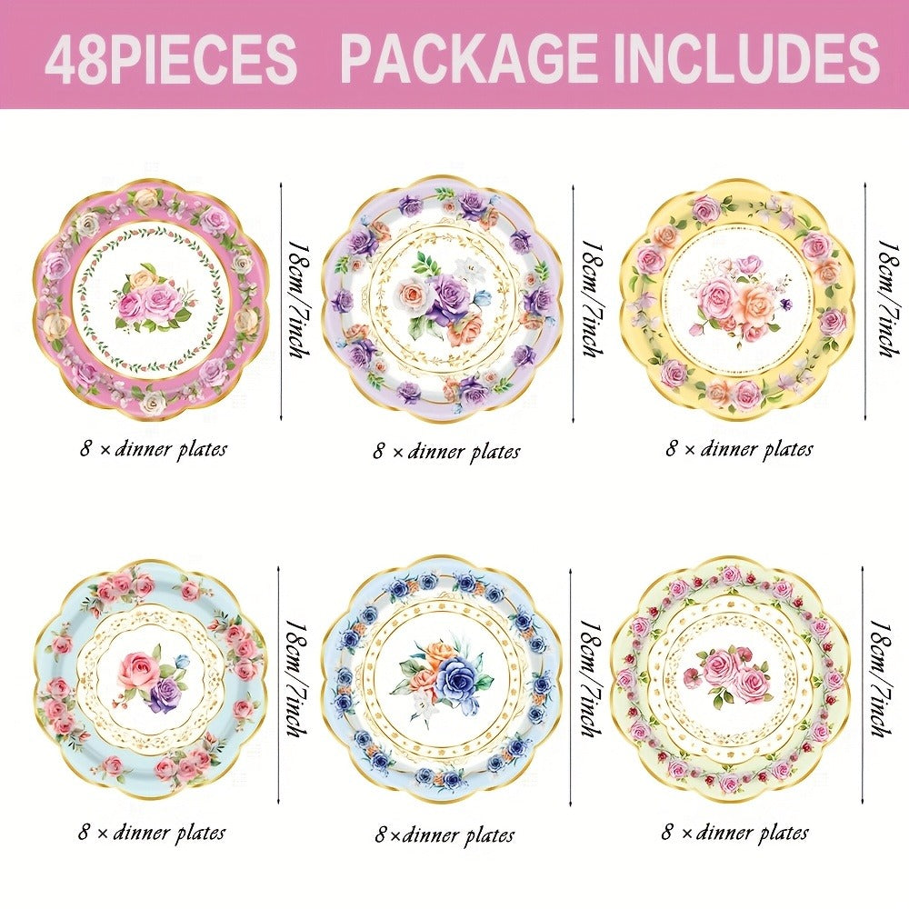 Floral Paper Plates 48 Pack | Elegant Disposable Botanical Plates for Tea Party, Birthday Brunch, Bridal Shower, Baby Shower, Wedding, Engagement & Garden - product image 2
